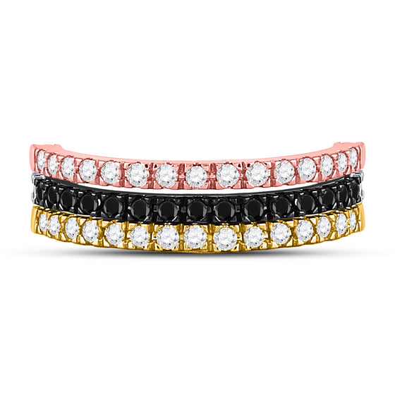 10k Tri-Tone Gold Womens Round Black Color Enhanced Diamond Convertible Band Ring 1 Cttw