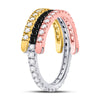 10k Tri-Tone Gold Womens Round Black Color Enhanced Diamond Convertible Band Ring 1 Cttw