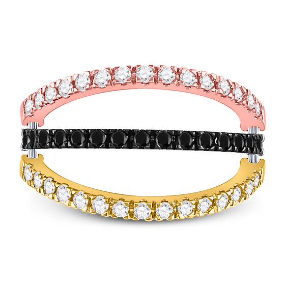 10k Tri-Tone Gold Womens Round Black Color Enhanced Diamond Convertible Band Ring 1 Cttw
