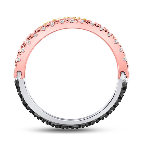 10k Tri-Tone Gold Womens Round Black Color Enhanced Diamond Convertible Band Ring 1 Cttw
