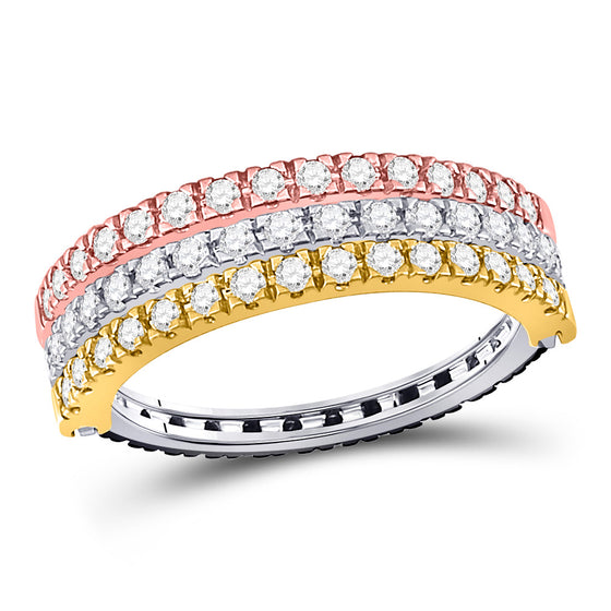 10k Tri-Tone Gold Womens Round Black Color Enhanced Diamond Convertible Band Ring 1 Cttw