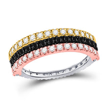  10k Tri-Tone Gold Womens Round Black Color Enhanced Diamond Convertible Band Ring 1 Cttw