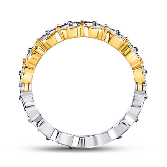 10k Tri-Tone Gold Womens Round Brown Diamond Convertible Band Ring 3/8 Cttw