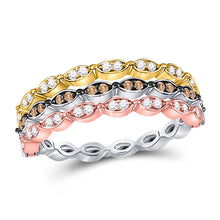 10k Tri-Tone Gold Womens Round Brown Diamond Convertible Band Ring 3/8 Cttw