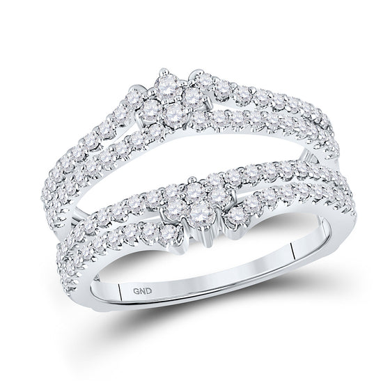 14k White Gold Womens Round Diamond Wedding Wrap Ring Guard Enhancer 7/8 Cttw