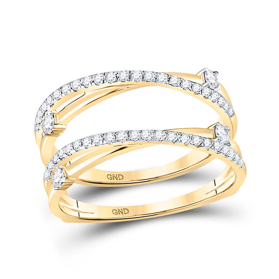 14k Yellow Gold Womens Round Diamond Wedding Wrap Ring Guard Enhancer 3/8 Cttw