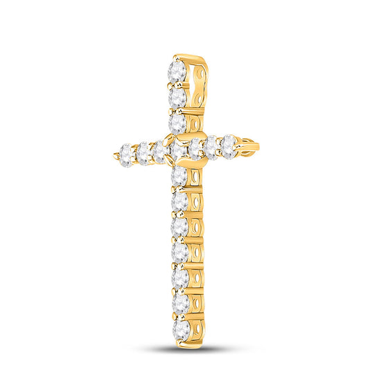 14k Yellow Gold Womens Round Diamond Cross Pendant 1/2 Cttw