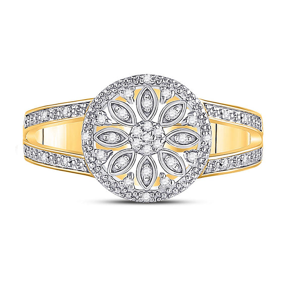 Yellow-tone Sterling Silver Womens Round Diamond Flower Cluster Ring 1/10 Cttw