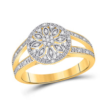  Yellow-tone Sterling Silver Womens Round Diamond Flower Cluster Ring 1/10 Cttw