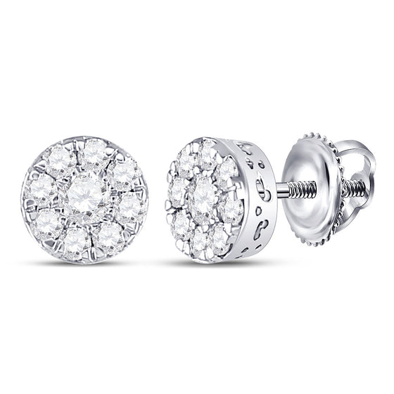 10k White Gold Womens Round Diamond Cluster Earrings 1/2 Cttw