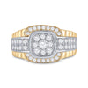 10k Two-tone Gold Mens Round Diamond Ribbed Square Cluster Ring 1-1/4 Cttw