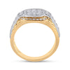 10k Two-tone Gold Mens Round Diamond Ribbed Square Cluster Ring 1-1/4 Cttw