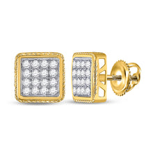  14k Yellow Gold Round Diamond Square Cluster Earrings 1 Cttw