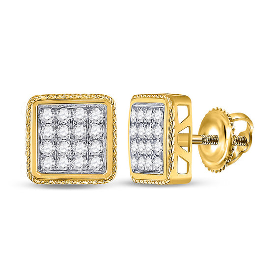 14k Yellow Gold Round Diamond Square Cluster Earrings 1 Cttw