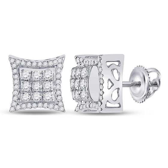 10k White Gold Round Diamond Kite Square Earrings 5/8 Cttw