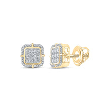  14k Yellow Gold Round Diamond Square Earrings 3/4 Cttw