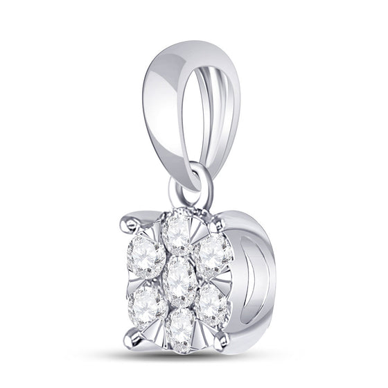 14k White Gold Womens Round Diamond Flower Cluster Pendant 1/5 Cttw