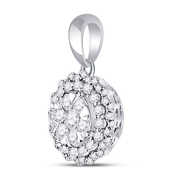 14k White Gold Womens Round Diamond Flower Cluster Pendant 1/2 Cttw