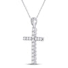 14k White Gold Womens Round Diamond Cross Pendant 1/2 Cttw