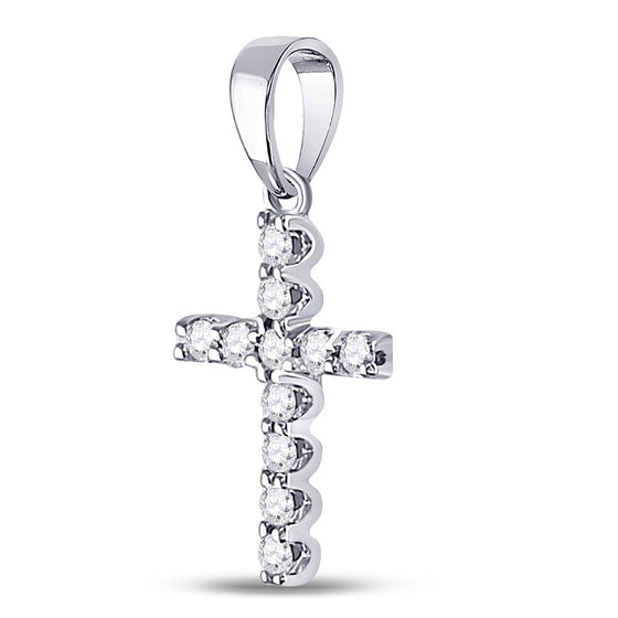 14k White Gold Womens Round Diamond Faith Cross Pendant 1/5 Cttw
