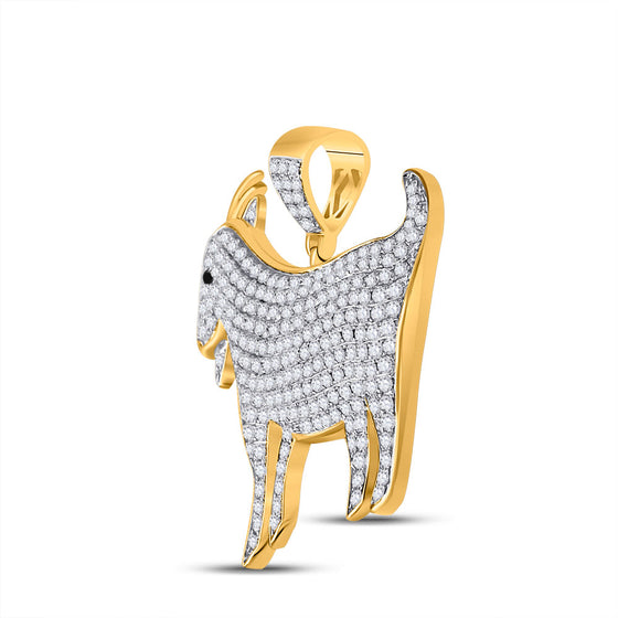 10k Yellow Gold Mens Round Diamond Goat Animal Charm Pendant 2-7/8 Cttw