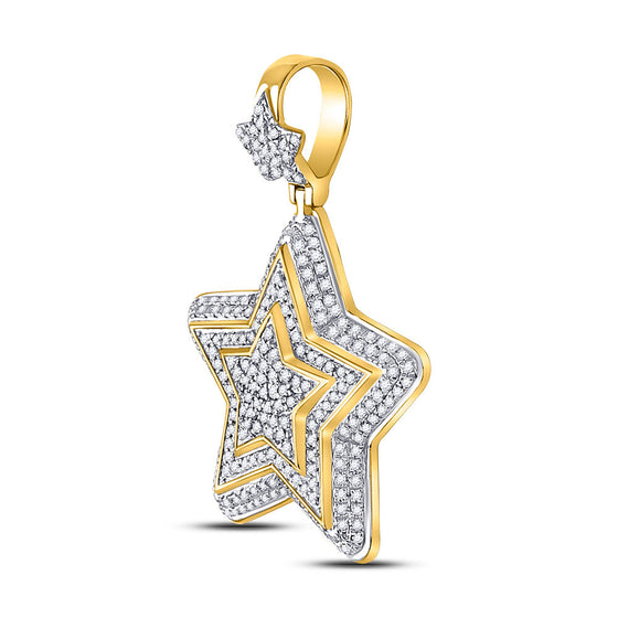 10k Yellow Gold Mens Round Diamond Concentric Star Charm Pendant 3/4 Cttw