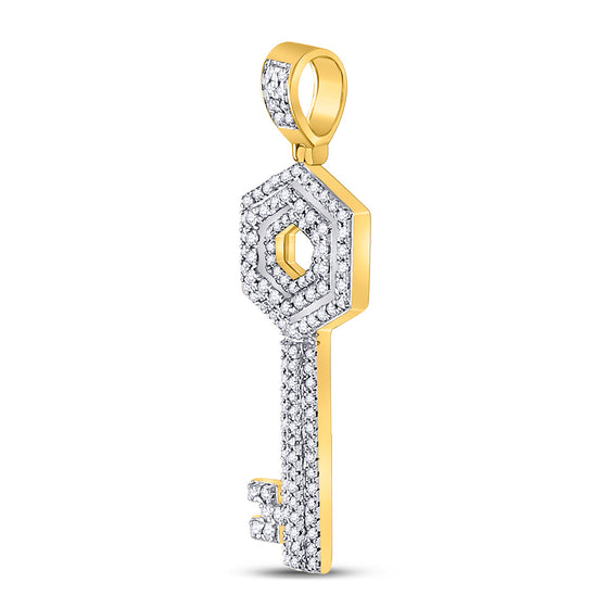 10k Yellow Gold Mens Round Diamond Key Charm Pendant 5/8 Cttw