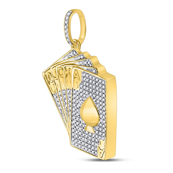 10k Yellow Gold Mens Round Diamond Royal Flush Charm Pendant 5/8 Cttw