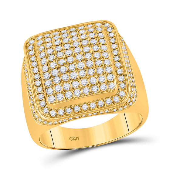 10k Yellow Gold Mens Round Diamond Rectangle Cluster Ring 2 Cttw