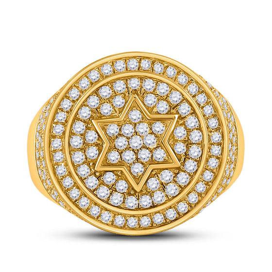 10k Yellow Gold Mens Round Diamond Magen David Star Circle Ring 2 Cttw
