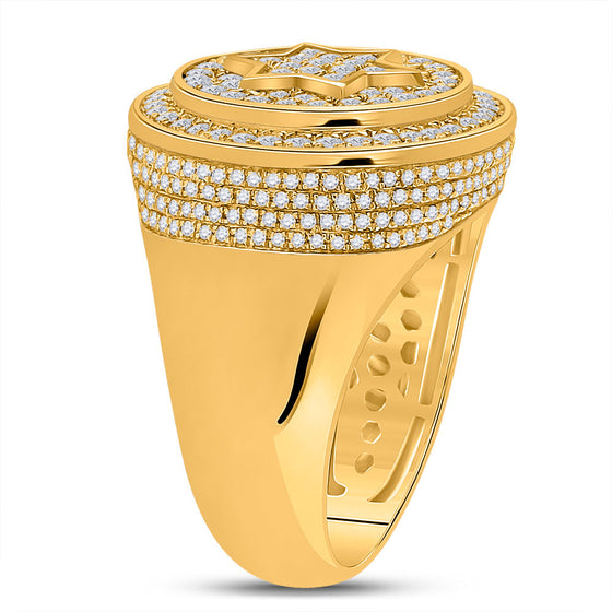 10k Yellow Gold Mens Round Diamond Magen David Star Circle Ring 2 Cttw