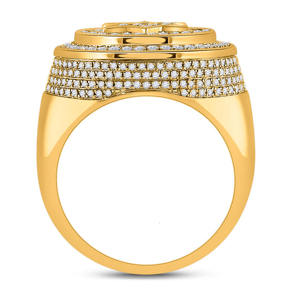 10k Yellow Gold Mens Round Diamond Magen David Star Circle Ring 2 Cttw