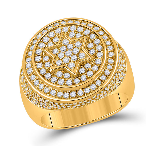 10k Yellow Gold Mens Round Diamond Magen David Star Circle Ring 2 Cttw