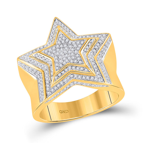 10k Yellow Gold Mens Round Diamond Star Ring 7/8 Cttw