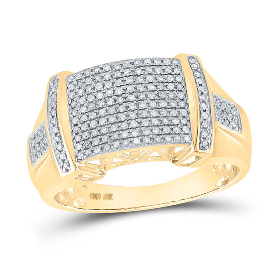 10k Yellow Gold Mens Round Diamond Statement Cluster Ring 1/2 Cttw