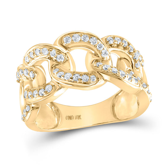 10k Yellow Gold Mens Round Diamond Miami Cuban Band Ring 1 Cttw