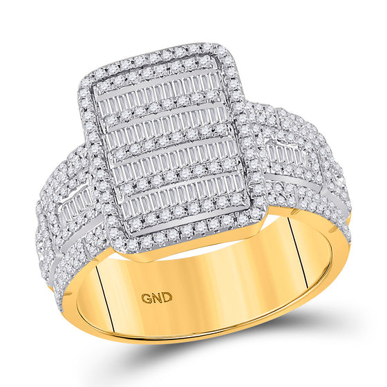 10k Yellow Gold Mens Baguette Diamond Statement Cluster Ring 1 Cttw