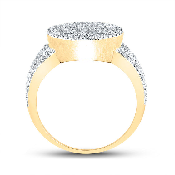 10k Yellow Gold Mens Baguette Diamond Statement Cluster Ring 1 Cttw