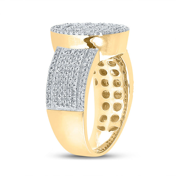 10k Yellow Gold Mens Baguette Diamond Statement Cluster Ring 1 Cttw