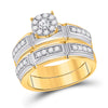 10k Yellow Gold His Hers Round Diamond Halo Matching Wedding Set 3/4 Cttw