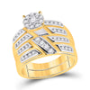 10k Yellow Gold His Hers Round Diamond Solitaire Matching Wedding Set 1 Cttw