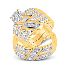  10k Yellow Gold His Hers Round Diamond Solitaire Matching Wedding Set 1 Cttw
