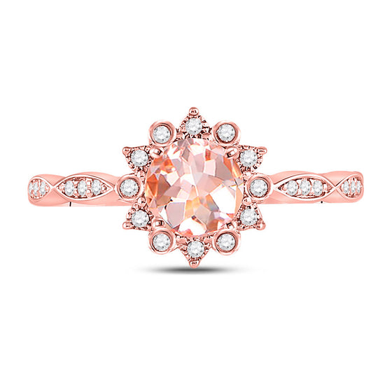 10k Rose Gold Womens Round Morganite Starburst Solitaire Ring 3/4 Cttw