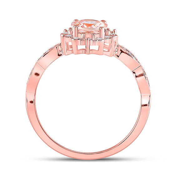 10k Rose Gold Womens Round Morganite Starburst Solitaire Ring 3/4 Cttw