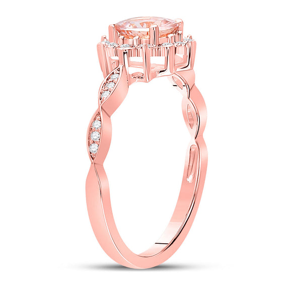 10k Rose Gold Womens Round Morganite Starburst Solitaire Ring 3/4 Cttw