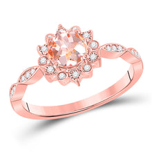  10k Rose Gold Womens Round Morganite Starburst Solitaire Ring 3/4 Cttw