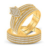 10k Yellow Gold His Hers Round Diamond Cluster Matching Wedding Set 3/4 Cttw