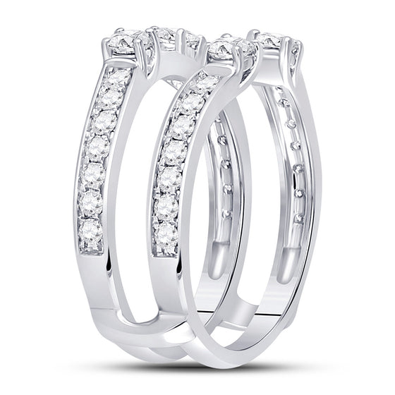 14k White Gold Womens Round Diamond Wedding Wrap Ring Guard Enhancer 1 Cttw