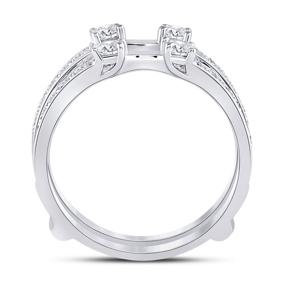 14k White Gold Womens Round Diamond Wedding Wrap Ring Guard Enhancer 1 Cttw
