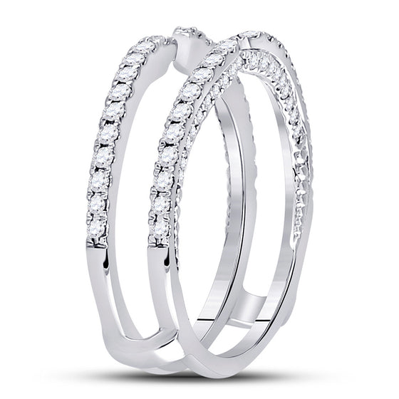 14k White Gold Womens Round Diamond Wrap Ring Guard Enhancer 1/2 Cttw